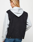 Women's Denim Boyfriend Jacket with Fleece Hoodie - Online Only