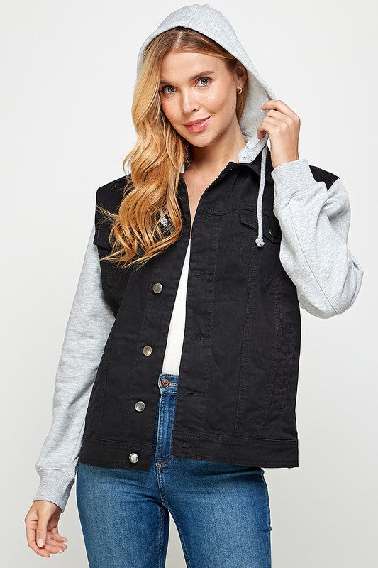 FAVIPT Womens Denim Jacket With Hood Stretch Fitted Classic Casual  Detachable Hooded Jean Jacket Oversized Trucker Coat at Amazon Women's  Coats Shop