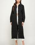 Women's Long Denim Jacket with Distressing - Online Only