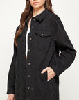 Women's Long Denim Jacket with Distressing - Online Only