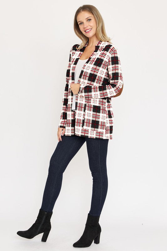 PLUS Plaid Contrast Elbow Patch Cardigan