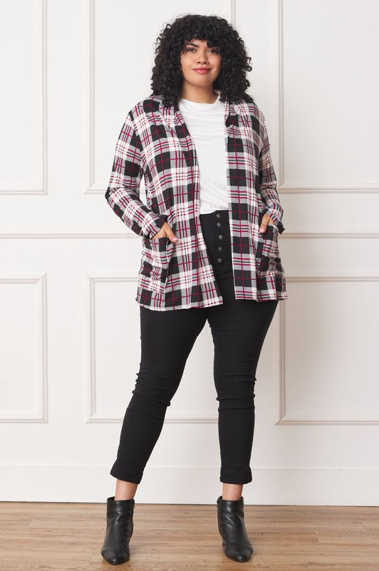 PLUS Plaid Contrast Elbow Patch Cardigan