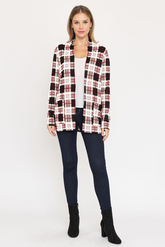 PLUS Plaid Contrast Elbow Patch Cardigan