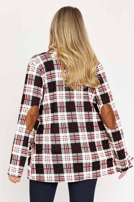 PLUS Plaid Contrast Elbow Patch Cardigan