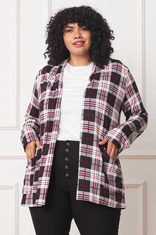 PLUS Plaid Contrast Elbow Patch Cardigan