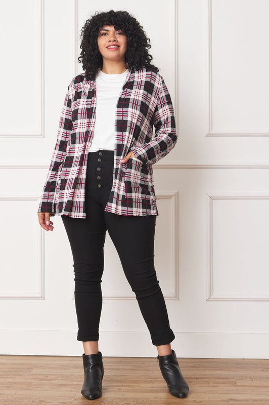 PLUS Plaid Contrast Elbow Patch Cardigan