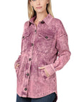 Zenana Acid Wash Shacket  - Online Only