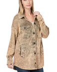 Zenana Acid Wash Shacket  - Online Only