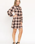 High Neck Plaid Sheath Dress