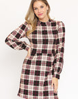 High Neck Plaid Sheath Dress