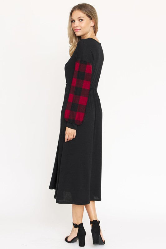 PLUS Knit Bishop Sleeve Tea Length Dress