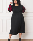 PLUS Knit Bishop Sleeve Tea Length Dress