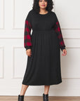 PLUS Knit Bishop Sleeve Tea Length Dress