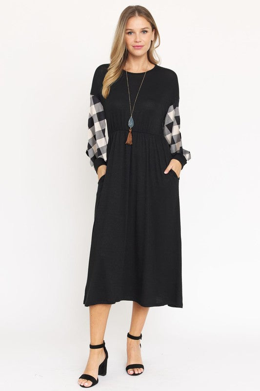 PLUS Knit Bishop Sleeve Tea Length Dress