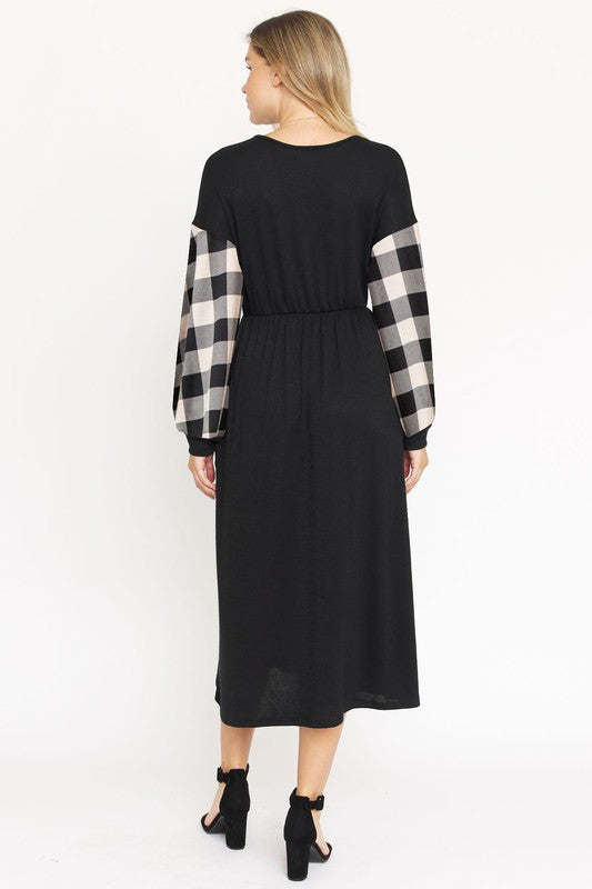 PLUS Knit Bishop Sleeve Tea Length Dress