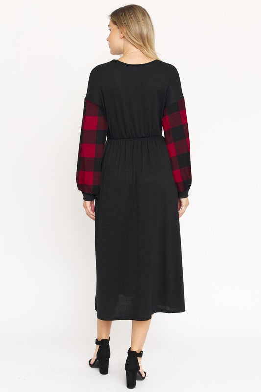 PLUS Knit Bishop Sleeve Tea Length Dress