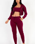 Cropped Cami with Zip-up Jacket and Joggers Set