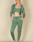 Cropped Cami with Zip-up Jacket and Joggers Set