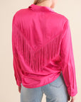 Blue B Satin Shirt Blouse with Chevron Fringe - My Pampered Life Seattle