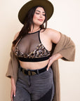 Leto Accessories Plus Size Mesh Print High Neck Bralette