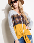 e Luna Solid Plaid Mixed Top