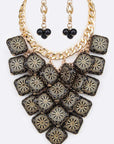 Textured Wooden Beads Statement Necklace Set
