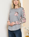 Textured Camo. Print Contrasted Sweater Knit Top