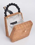 Beads Handle Straw Structure Clutch Swing Bag