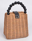 Beads Handle Straw Structure Clutch Swing Bag