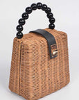 Beads Handle Straw Structure Clutch Swing Bag