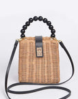 Beads Handle Straw Structure Clutch Swing Bag