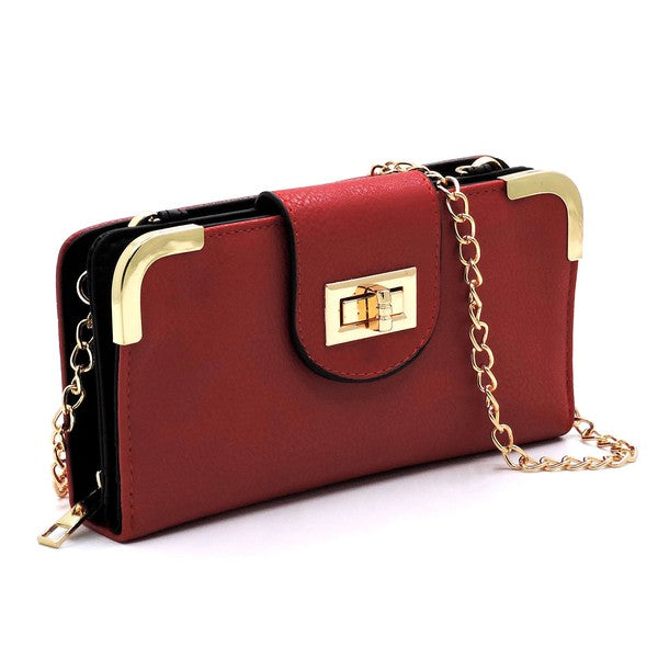 Fashion Turn Lock Crossbody Wallet - Online Only