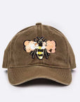 Large Sequin Embroidered Bee Patch Cotton Cap