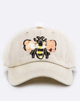 Large Sequin Embroidered Bee Patch Cotton Cap