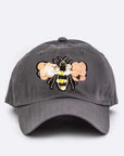 Large Sequin Embroidered Bee Patch Cotton Cap