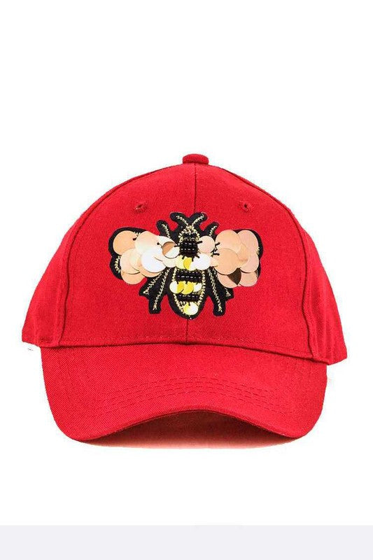 Large Sequin Embroidered Bee Patch Cotton Cap