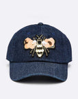 Large Sequin Embroidered Bee Patch Cotton Cap