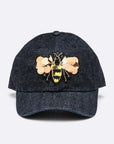 Large Sequin Embroidered Bee Patch Cotton Cap