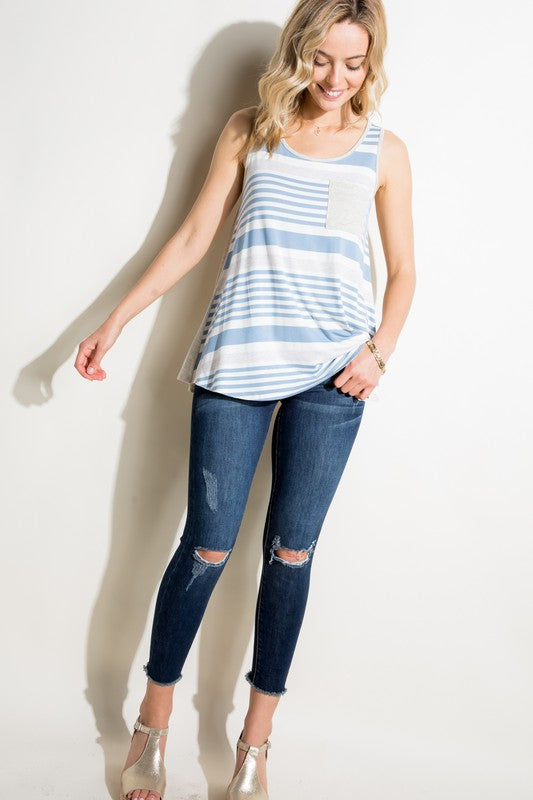 e Luna Striped Solid Mix Tank Top