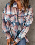 Pink Plaid Flap Pockets Shacket