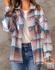 Pink Plaid Flap Pockets Shacket