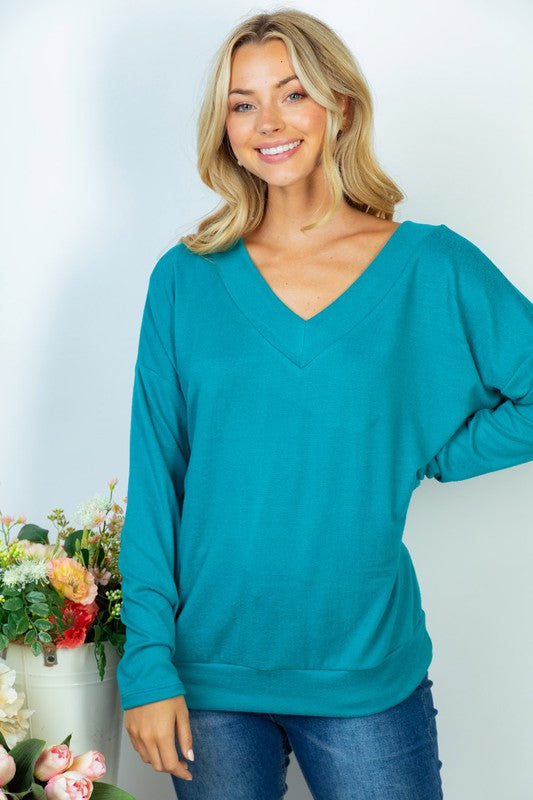 White Birch Ivory or Teal Long Sleeve Solid Knit Top - Online Only