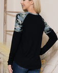 Camouflage Print Contrast Knit Top