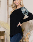 Camouflage Print Contrast Knit Top