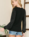 Pleated Sleeve Crew Neck Sweater