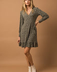 Gilli Long Sleeve Faux Wrap Ruffle Hem Dress