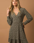 Gilli Long Sleeve Faux Wrap Ruffle Hem Dress