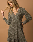 Gilli Long Sleeve Faux Wrap Ruffle Hem Dress