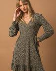 Gilli Long Sleeve Faux Wrap Ruffle Hem Dress