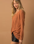 Gilli Long Sleeve V-Neck Draped Top